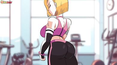 Massive Muscled Android Girl at the Fitness Center