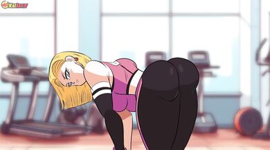 Massive Muscled Android Girl at the Fitness Center