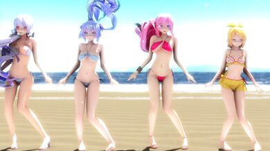 Sexy Idol Hentai Adventure with Miku, Rin, Luka and Haku - Bikini Ghost Dance