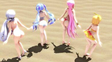 Sexy Idol Hentai Adventure with Miku, Rin, Luka and Haku - Bikini Ghost Dance