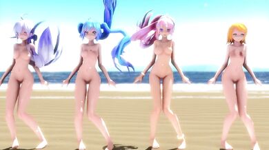 Girls Just Wanna Have Fun with Miku, Rin, Luka, and Haku (Naked)