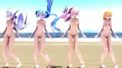 Girls Just Wanna Have Fun with Miku, Rin, Luka, and Haku (Naked)
