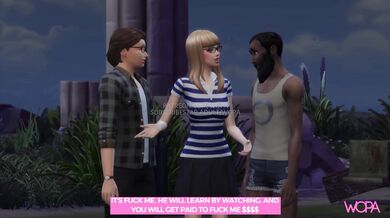 Rewritten as: Buxom beauty pleasures a bum in broad daylight, with her beau in the background