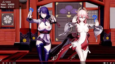 The three of them, Raiden, Yae and a punishment game, were going to have a wild night together