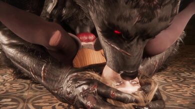 Ravishing Redhead in a Werewolf Suit Fucked without Interruption by Hairy Monster