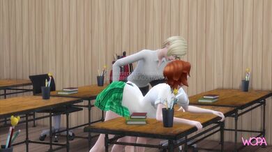 Passionate young redhead gets her first taste of teacher pleasure, with the sexy brunette educator