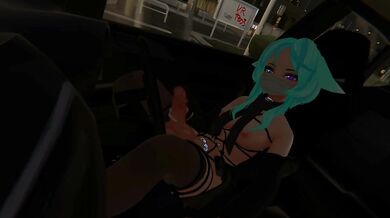 Gas Station Futa Wolf Girl Masturbates on the Hood of a Car in Public at Night