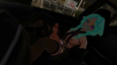 Gas Station Futa Wolf Girl Masturbates on the Hood of a Car in Public at Night