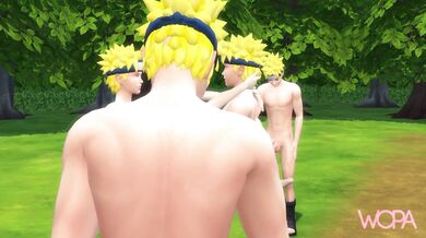 Naruto and Sakura get hot and heavy in the Uzumaki mansion while Naruto uses his Jutsu Shadow Clone technique to multiply their pleasure