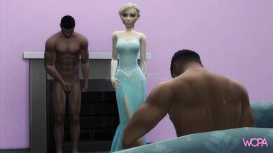 Elsa, the Frozen Queen, gets ravaged by a gang of interracial men in this erotic hentai video