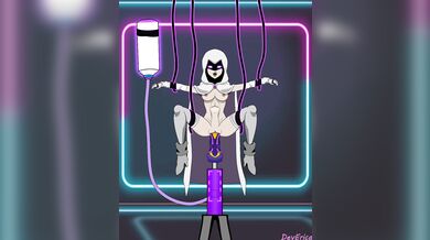 Busty MILF gets fucked by a horse dick toy while wearing white lingerie