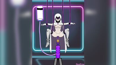 Busty MILF gets fucked by a horse dick toy while wearing white lingerie