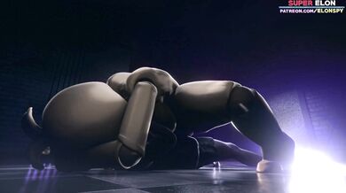 A Sex-Crazed Toy Chica Fucks a Man in the Service Room