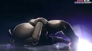 A Sex-Crazed Toy Chica Fucks a Man in the Service Room