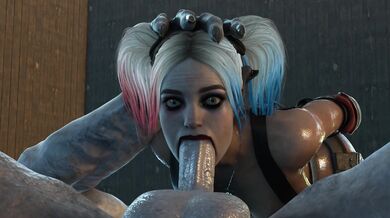 One-eyed Harley Quinn and her sexy Regenerator friend have some fun with a giant dildo in their superhero sex fantasies