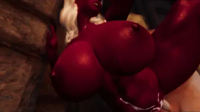 Rewritten as: The Demoness with Gigantic Bosoms is Cum-Covered by the Dragons Ejaculate
