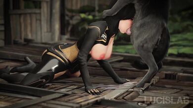 Miranda Gets DPed By A Dog While Sucking On A Cock!