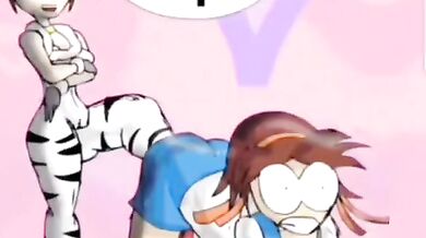 Pantyless Damage Duo: Junk Vs Guts: Nina Anna Crotch Kicks From 1 To 73