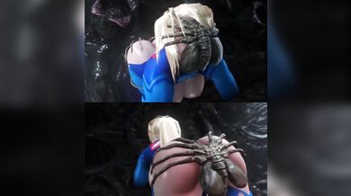 Samus Aran gets fucked by Facehuggers in space [A&B] (NoName55)
