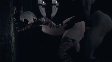 Orc Futa seeking to impregnate Nord Genderfluid through rough sex in the wilds