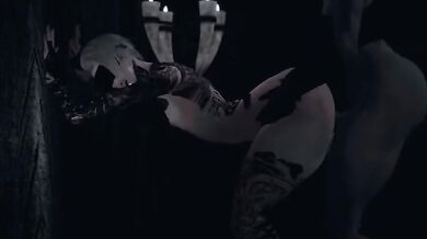 Orc Futa seeking to impregnate Nord Genderfluid through rough sex in the wilds