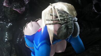 Samuss face is being hugged by a bunch of alien creatures called Facehuggers, and it is up to noname55 to save her