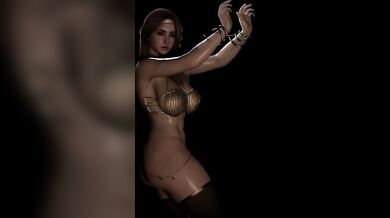 Sexy belly dancer takes off her clothes and grinds on the pole with her voluptuous curves!