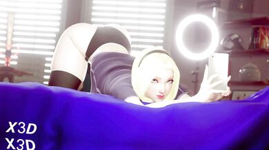 Bounce Babe, Dressed in Black, Sucks Cock and Swallows Semen