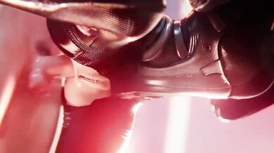 The forbidden desires of the space marine, Shepard, against the hard metal wall