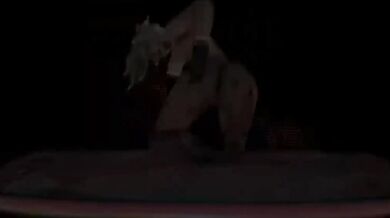 Mercy, the gothic stripper, pleasures herself with a dildo while banging her head to some metal music