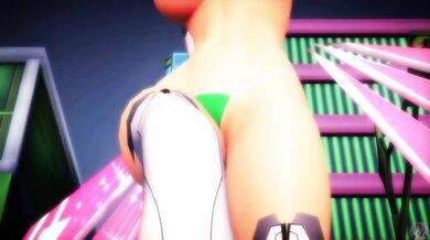 Lustful Lupin in a Green Heart Bikini Makes Love to her Sexy Robot Dolls!