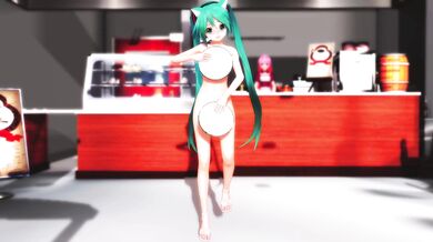 Miku the Tray Cover Dancing Naked in the Kitchen!
