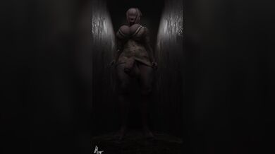 The sexy nurse, Yuri Moogan, takes a stroll in the hospital hallways wearing nothing but her white uniform and high heels