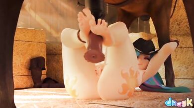 Hiking in the woods, she stumbled upon a wild animal who pleasured her feet with his tongue and paws