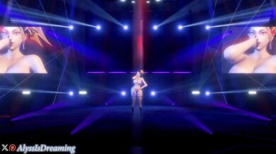 Akali, wearing new jeans, removes her clothes to reveal a naked body that dances in ecstasy