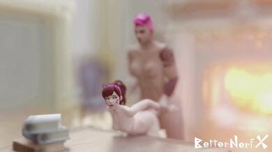 Watch as Zarya, a sexy Russian soldier, handles DVa, an adorable Korean mech pilot, in this hot hentai porn parody!