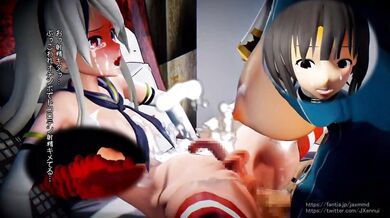 Mommy and son threesome with futa shimakaze cross-dresser