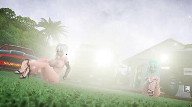 Miku and Haku dance on a chocolate cream pool stage in stunning 1080p HD at 60 frames per second