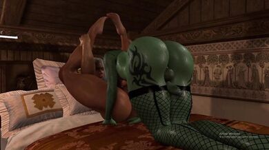 A hot elven warrior takes on a towering orcish beast in a steamy, rough and tumble interspecies romp