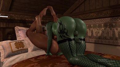 A hot elven warrior takes on a towering orcish beast in a steamy, rough and tumble interspecies romp