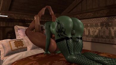 A hot elven warrior takes on a towering orcish beast in a steamy, rough and tumble interspecies romp