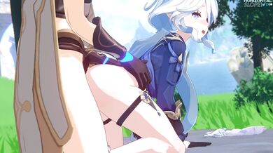 The Wind Goddess Furina gets pounded by Aether, the god of Light and Brightness