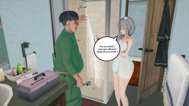 Innocent-looking wife seduces her own husband, while he is taking a relaxing bath with his friend! (Jap 8005)