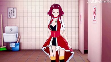 Five times the orgasmic pleasure! Akiza Izinski dominates in her Yu-Gi-Oh! porn parody