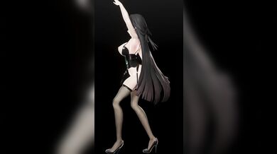 Sexy Maid Meiko Dancing to Hentai Music with Black Hair in a Rain of Impacts and Raiden