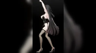 Sexy Maid Meiko Dancing to Hentai Music with Black Hair in a Rain of Impacts and Raiden