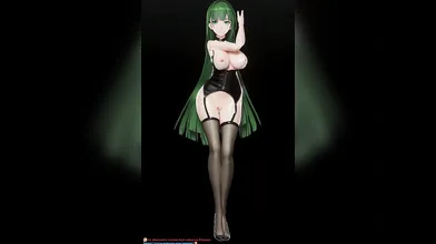 Sexy Maid Meiko Dancing to Hentai Music with Black Hair in a Rain of Impacts and Raiden