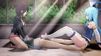 Legendary Rare Candy Adventure with Yunyun and Aqua from KonoSuba! with Bazett from Fate/stay night