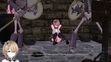 Ricca, the holy knight, gets blackmailed by a monster who threatens to release private videos of her unless she fulfills his perverted requests