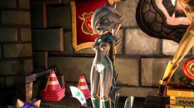 Mario and Princess Peach Celebrating their Victory on the Podium in a Metal Version (On Model 3D)